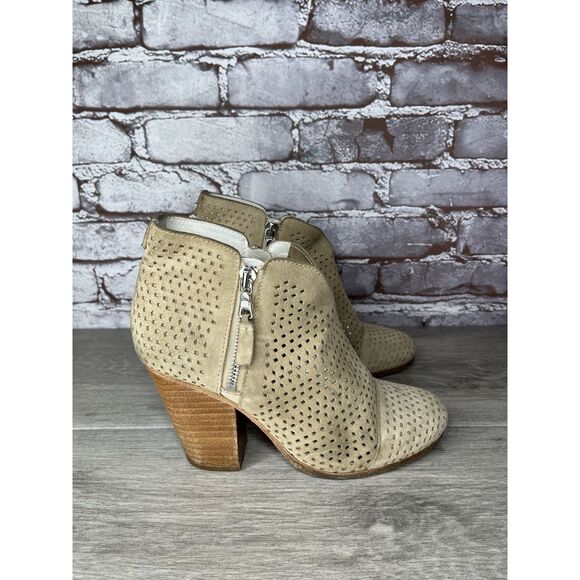 Rag & Bone Margot Tan Beige Suede Dual Zip Perforated Boots Booties Women 36.5EU - Picture 14 of 16